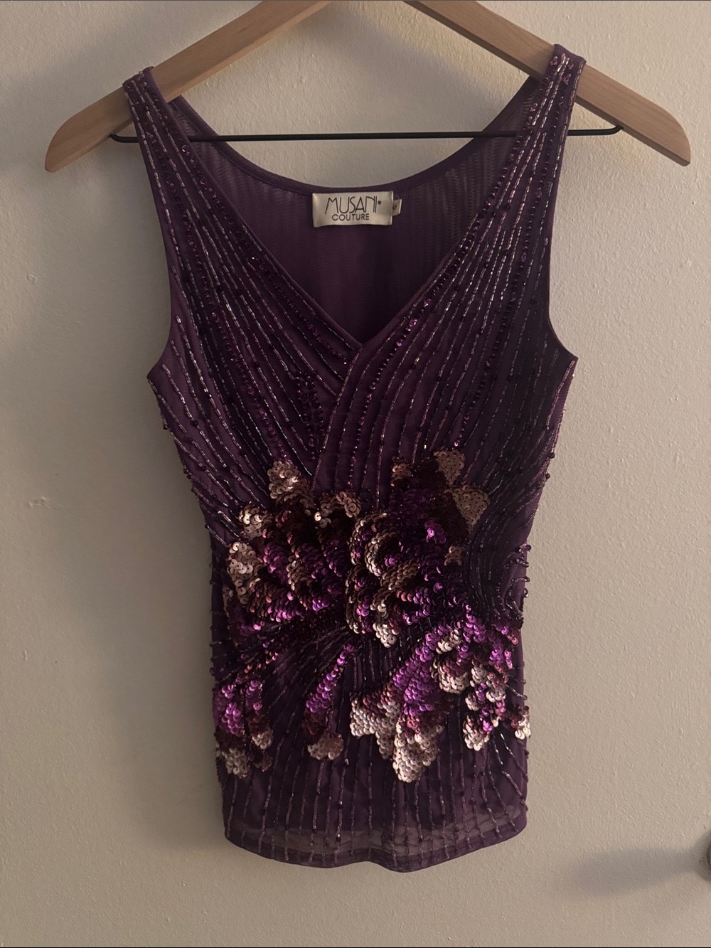 Musani Couture Y2K Deep Purple Sequin Floral Tank